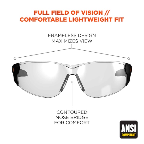 Anti-Fog In/Outdoor Lens Matte Black Frameless Safety Glasses